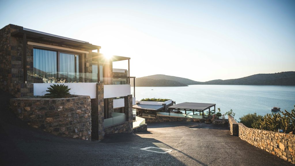 brown waterfront house